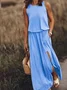 Femmes Plain Jaune Col Rond Confortable Joint Fendu Robe Maxi Rétro