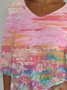T-shirts Rétro Peinture de paysage Printemps / Automne Polyester Micro-élasticité Manches Longues Régulier Droit Régulier pour Femmes