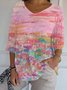 T-shirts Rétro Peinture de paysage Printemps / Automne Polyester Micro-élasticité Manches Longues Régulier Droit Régulier pour Femmes