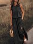Femmes Plain Jaune Col Rond Confortable Joint Fendu Robe Maxi Rétro
