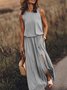 Femmes Plain Jaune Col Rond Confortable Joint Fendu Robe Maxi Rétro