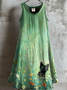 Femmes Floral Vert Col Rond Confortable Robe Mi-Longue Décontracté