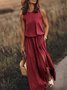 Femmes Plain Jaune Col Rond Confortable Joint Fendu Robe Maxi Rétro