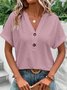 T-shirts Femmes Rue Plain Été Acrylique Col V Micro-élasticité Sortie Manches Courtes Régulier