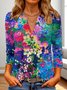 T-shirts Femmes Décontracté Floral Printemps / Automne Polyester Col V Quotidien Manches trois quarts Régulier Régulier