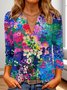 T-shirts Femmes Décontracté Floral Printemps / Automne Polyester Col V Quotidien Manches trois quarts Régulier Régulier
