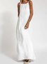 Femmes Plain Blanc Col Rond Confortable Joint Fendu Robe Maxi Rétro
