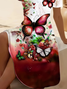 Femmes Floral Rouge Vineux Col V Confortable Imprimé Robe Mi-Longue Décontracté