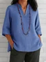 Blouses Femmes Décontracté Plain Été Col V Ample Pull-over Demi Manche Régulier Droit