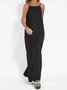 Femmes Plain Blanc Col Rond Confortable Joint Fendu Robe Maxi Rétro