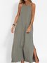 Femmes Plain Blanc Col Rond Confortable Joint Fendu Robe Maxi Rétro