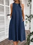 Femmes Plain Rose Col Rond Confortable Robe Maxi Décontracté