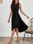 Femmes Plain Rouge Col Rond Confortable Joint Fendu Robe Mi-Longue Rétro