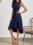 Femmes Plain Rouge Col Rond Confortable Joint Fendu Robe Mi-Longue Rétro
