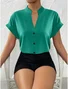 Chemises Femmes Simple Plain Été Polyester Col V Aucune élasticité Quotidien Manches Courtes Régulier