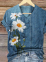 T-shirts Décontracté Floral Été Col V Micro-élasticité Quotidien Coupe Régulière Manches Courtes Régulier pour Femmes