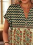 T-shirts Décontracté Floral Été Col V Micro-élasticité Coupe Régulière Manches Courtes Régulier Régulier pour Femmes