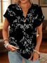 T-shirts Décontracté Floral Été Coton Col V Micro-élasticité Quotidien Régulier Régulier pour Femmes