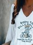 T-shirts Rue Imprimé d'Animal Printemps / Automne Coton Col V Micro-élasticité Manches Longues Régulier Régulier pour Femmes