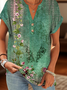 T-shirts Femmes Décontracté Floral Été Polyester Col V Micro-élasticité Coupe Régulière Régulier Trapèze
