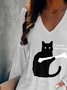 T-shirts Rue Imprimé d'Animal Printemps / Automne Coton Col V Quotidien Coupe Régulière Manches Longues Régulier pour Femmes