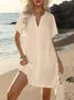 Femmes Plain Noir Col V Confortable Mini Robe Décontracté