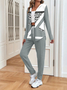 Deux Pièces Ensembles Décontracté Abstrait Printemps / Automne Sweat-shirt à Capuche Micro-élasticité Ample Manteau avec Pantalons Droit T.-N.-L. pour Femmes