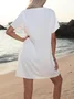 Femmes Plain Noir Col V Confortable Mini Robe Décontracté