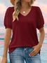 T-shirts Pois Polka Urbain Été Polyester Col V Jacquard Faire la navette Coupe Régulière Manches Bouffantes pour Femmes