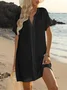 Femmes Plain Noir Col V Confortable Mini Robe Décontracté