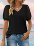 T-shirts Pois Polka Urbain Été Polyester Col V Jacquard Faire la navette Coupe Régulière Manches Bouffantes pour Femmes