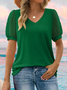 T-shirts Pois Polka Urbain Été Polyester Col V Jacquard Faire la navette Coupe Régulière Manches Bouffantes pour Femmes