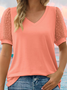 T-shirts Pois Polka Urbain Été Polyester Col V Jacquard Faire la navette Coupe Régulière Manches Bouffantes pour Femmes