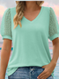 T-shirts Pois Polka Urbain Été Polyester Col V Jacquard Faire la navette Coupe Régulière Manches Bouffantes pour Femmes