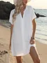 Femmes Plain Noir Col V Confortable Mini Robe Décontracté