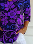 T-shirts Femmes Décontracté Floral Printemps / Automne Polyester Col V Imprimé Quotidien Manches trois quarts Ligne T