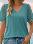 T-shirts Pois Polka Urbain Été Polyester Col V Jacquard Faire la navette Coupe Régulière Manches Bouffantes pour Femmes