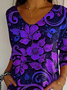 T-shirts Femmes Décontracté Floral Printemps / Automne Polyester Col V Imprimé Quotidien Manches trois quarts Ligne T