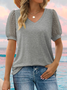 T-shirts Pois Polka Urbain Été Polyester Col V Jacquard Faire la navette Coupe Régulière Manches Bouffantes pour Femmes