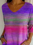T-shirts Femmes Décontracté Printemps / Automne Abstrait Rayé Polyester Col V Imprimé Micro-élasticité Quotidien Manches trois quarts