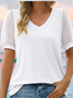 T-shirts Pois Polka Urbain Été Polyester Col V Jacquard Faire la navette Coupe Régulière Manches Bouffantes pour Femmes