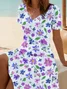Femmes Floral Blanc Col V Confortable Imprimé Robe Mi-Longue Décontracté
