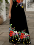 Femmes Floral Noir Col V Confortable Imprimé Robe Maxi Décontracté