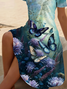 Femmes Floral Cyan Col V Confortable Imprimé Robe Mi-Longue Décontracté