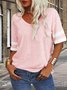 T-shirts Femmes Rayé Décontracté Été Coton Col V Micro-élasticité Ample Droit Régulier
