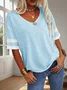 T-shirts Femmes Rayé Décontracté Été Coton Col V Micro-élasticité Ample Droit Régulier