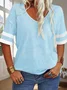 T-shirts Femmes Rayé Décontracté Été Coton Col V Micro-élasticité Ample Droit Régulier