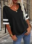 T-shirts Femmes Rayé Décontracté Été Coton Col V Micro-élasticité Ample Droit Régulier