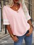 T-shirts Femmes Rayé Décontracté Été Coton Col V Micro-élasticité Ample Droit Régulier