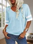 T-shirts Femmes Rayé Décontracté Été Coton Col V Micro-élasticité Ample Droit Régulier